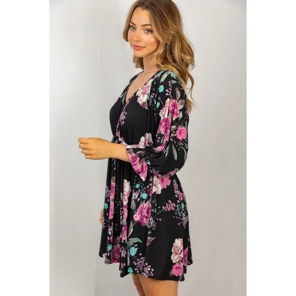 White Birch Floral Poet Sleeve Dress - Picture 2 of 6